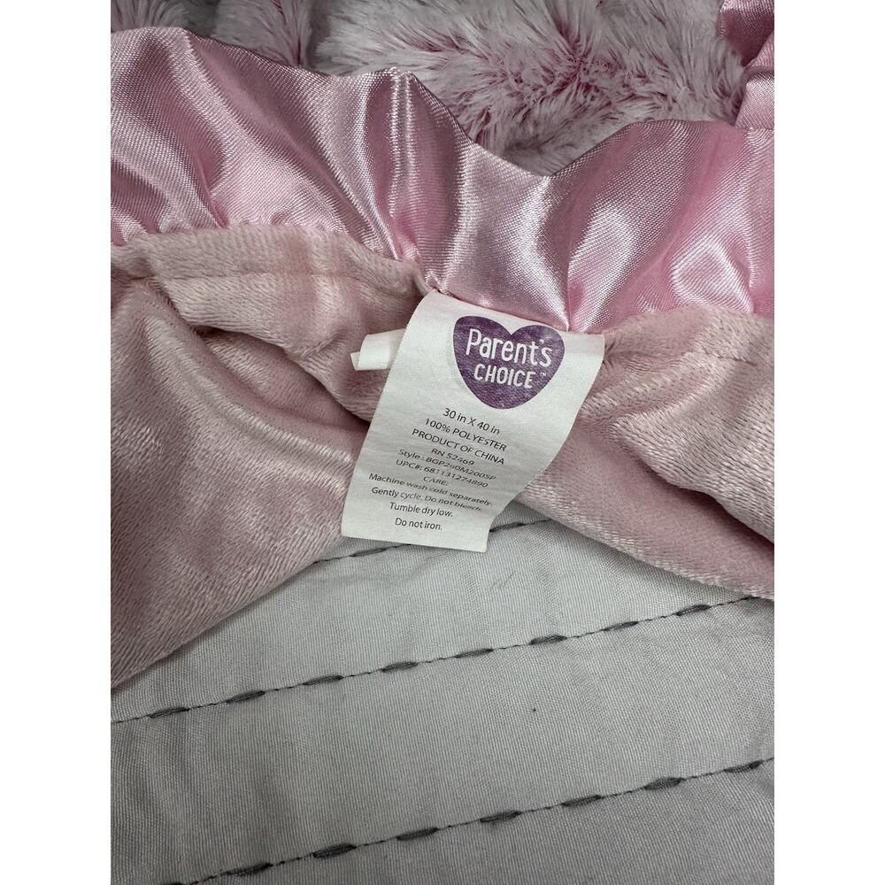 Parents Choice Solid Pink Plush Baby Blanket Satin Trim 30x40 Polyester - Picture 3 of 7